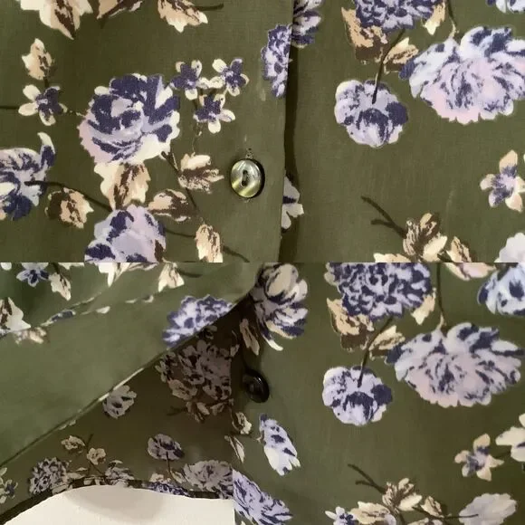 Vintage 90s Green Floral Cottagecore Retro Country Button Up Collared Shirt 2X - Picture 8 of 8